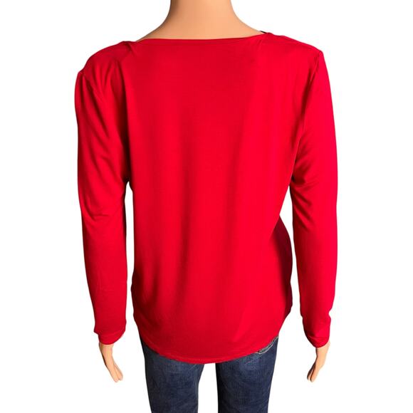 Talbots Petites Red Draped Neckline Blouse MP Career Business Date Night Preppy - Picture 4 of 5
